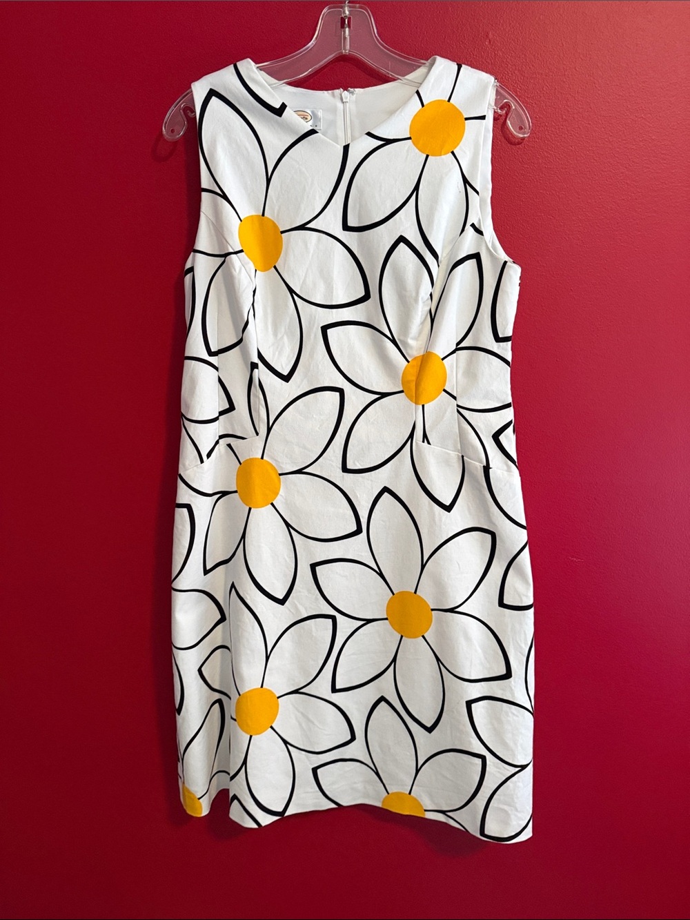 Talbots Petites Sleeveless Whimsical Daisy Print Dress 60s-70s Style Sz 14
